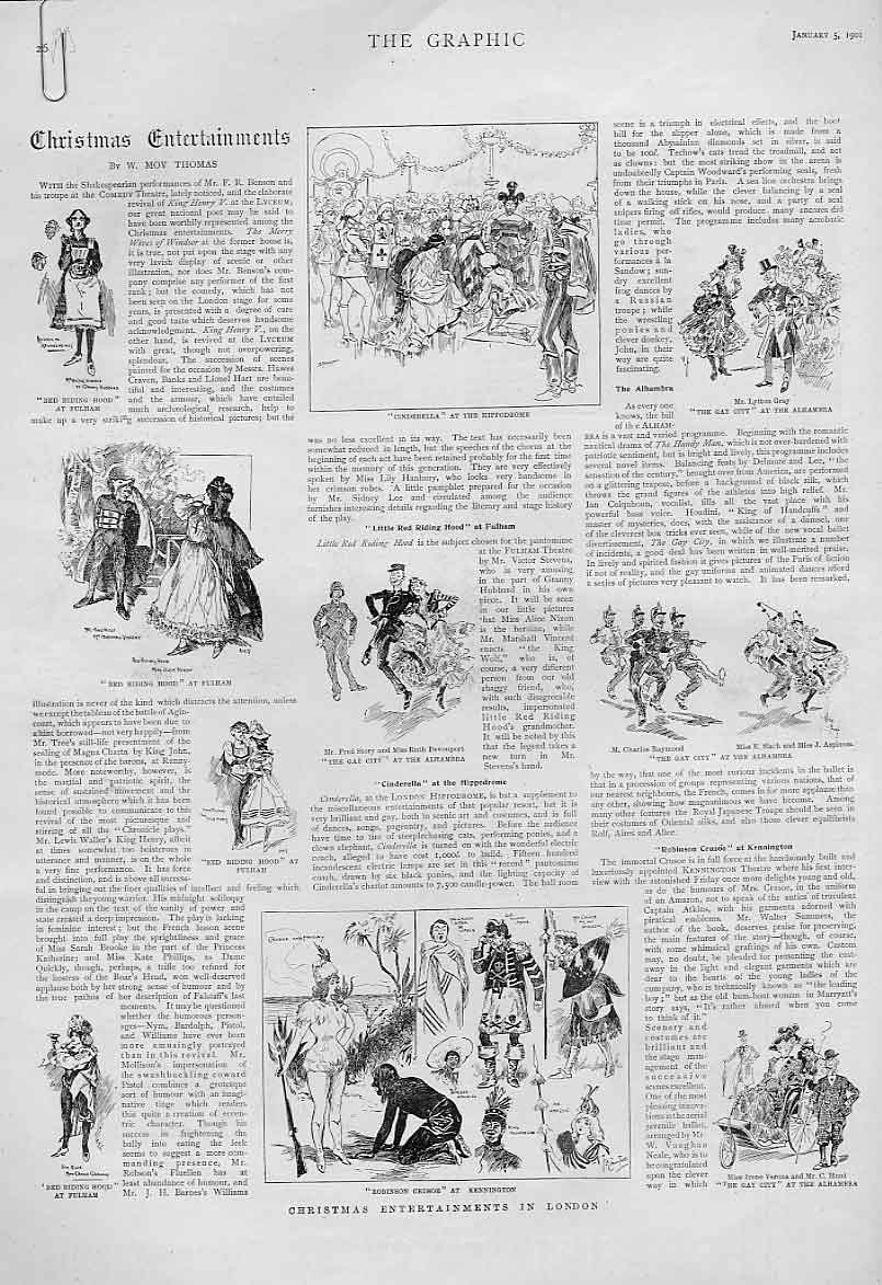 Original Old Antique Print Christmas Entertainments By Moy Thomas 1901 20th