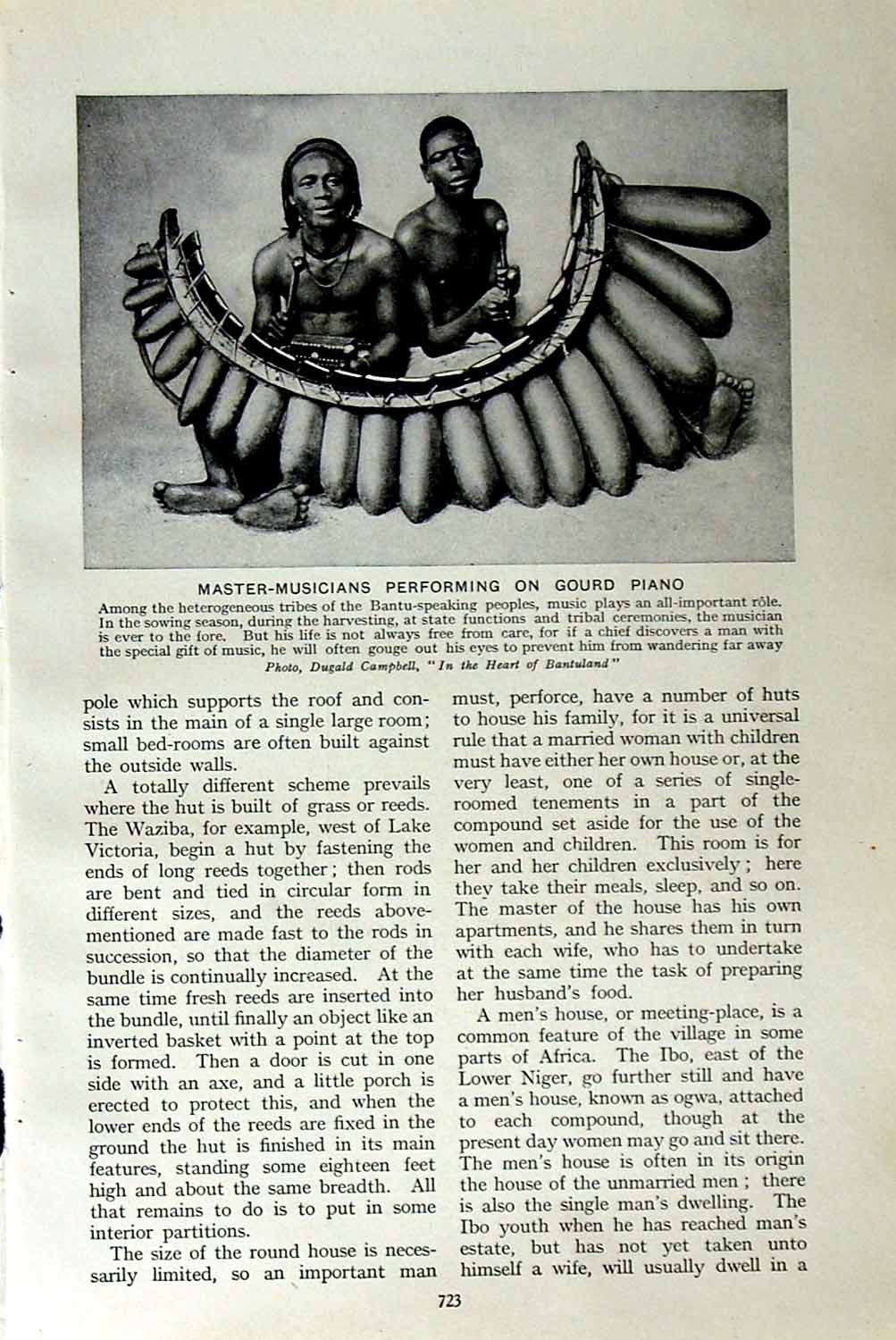 Old Vintage Print C1920 Musicians Gourd Piano Bantu Makonde Tribe Kenya 20th